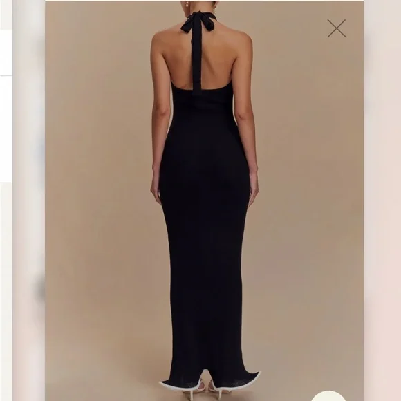 NWT Meshki Melodie Halter Knit Maxi Dress - Black/White size large - Picture 2 of 11
